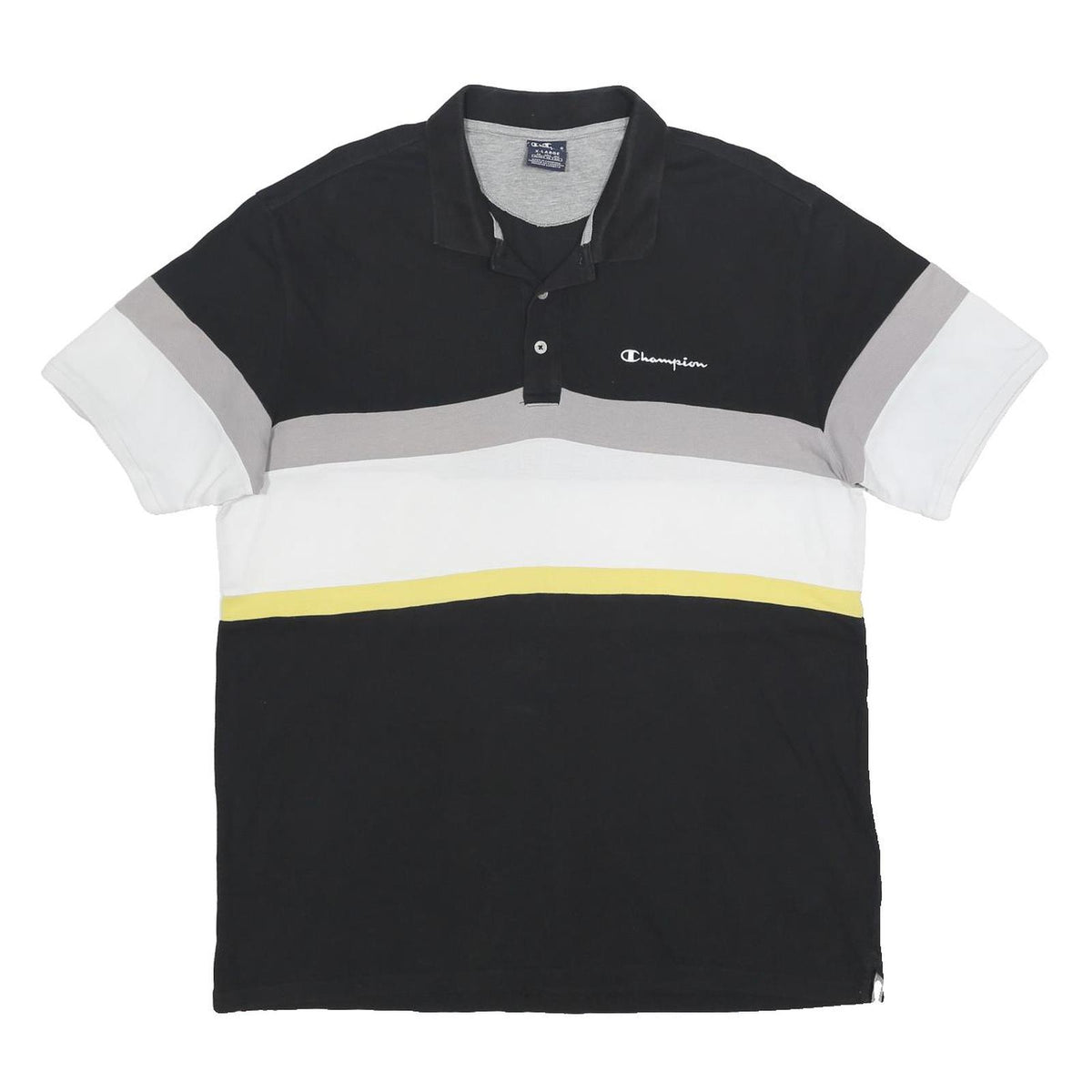 CHAMPION Mens Black Grey White & Yellow Striped Short Sleeve Polo Shirt XL