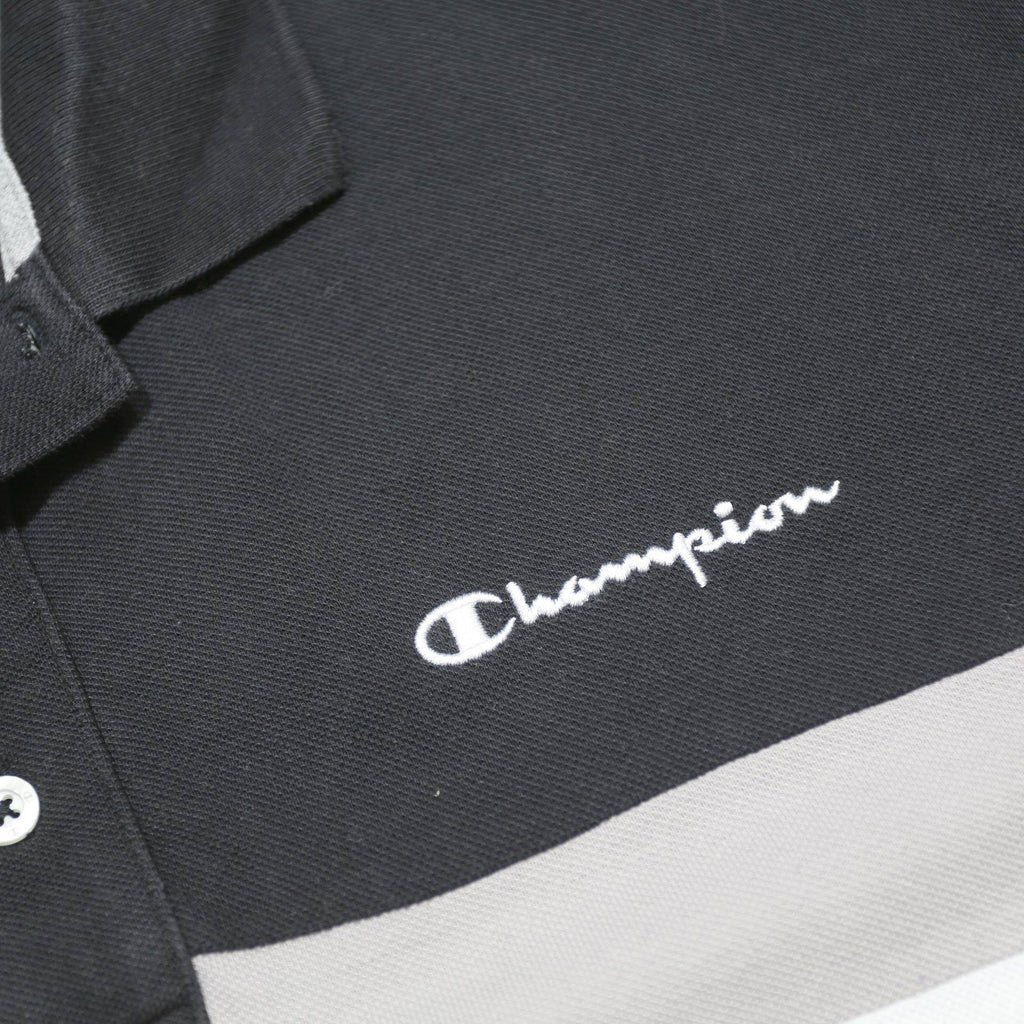 CHAMPION Mens Black Grey White & Yellow Striped Short Sleeve Polo Shirt XL