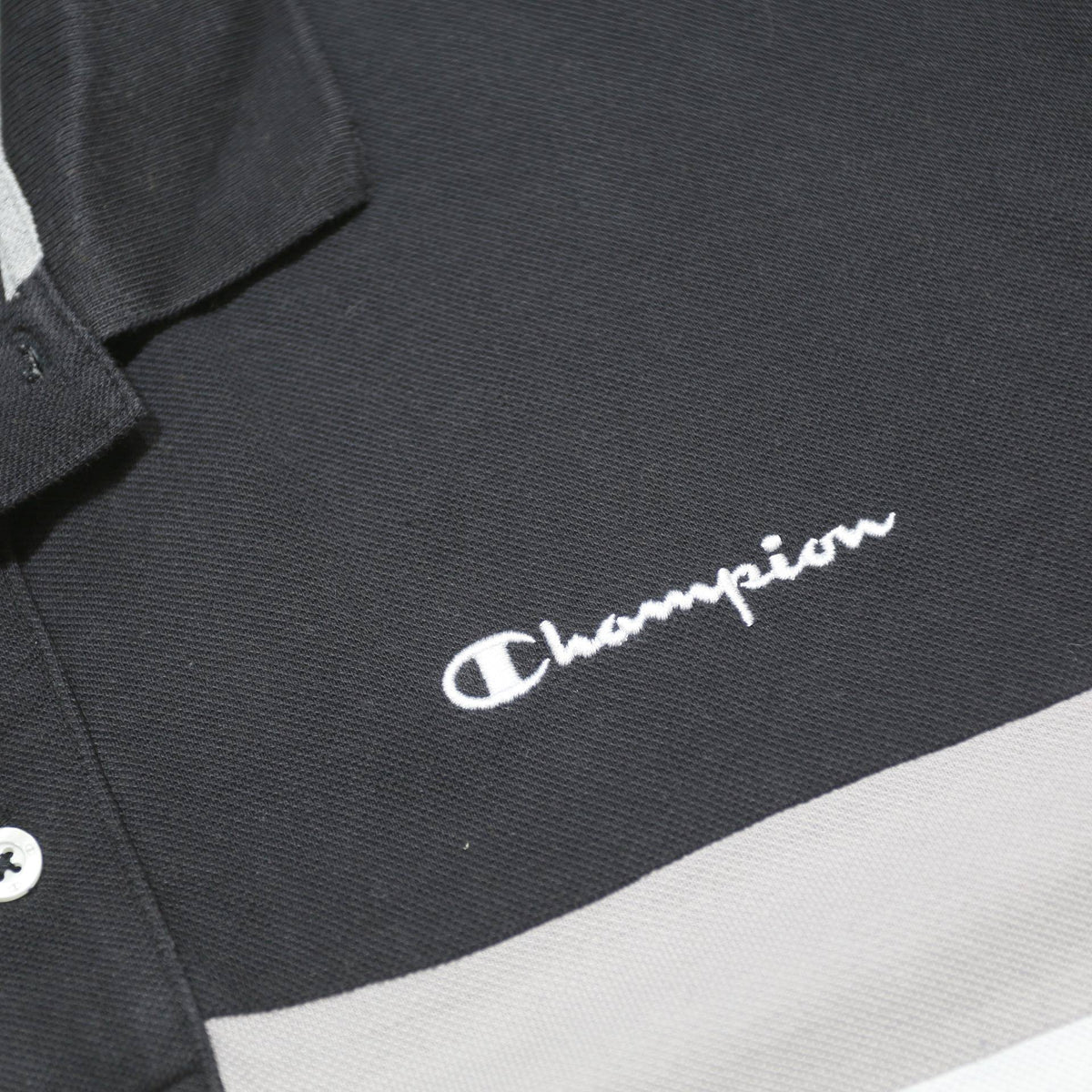 CHAMPION Mens Black Grey White & Yellow Striped Short Sleeve Polo Shirt XL