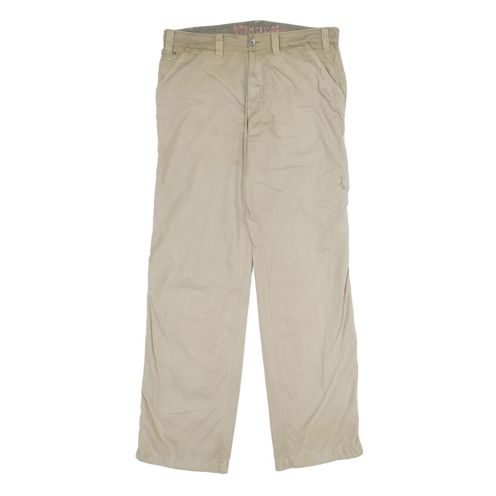 TOM TAILOR Mens Cotton Beige Regular Fit Straight Trousers W33 L34 Casual