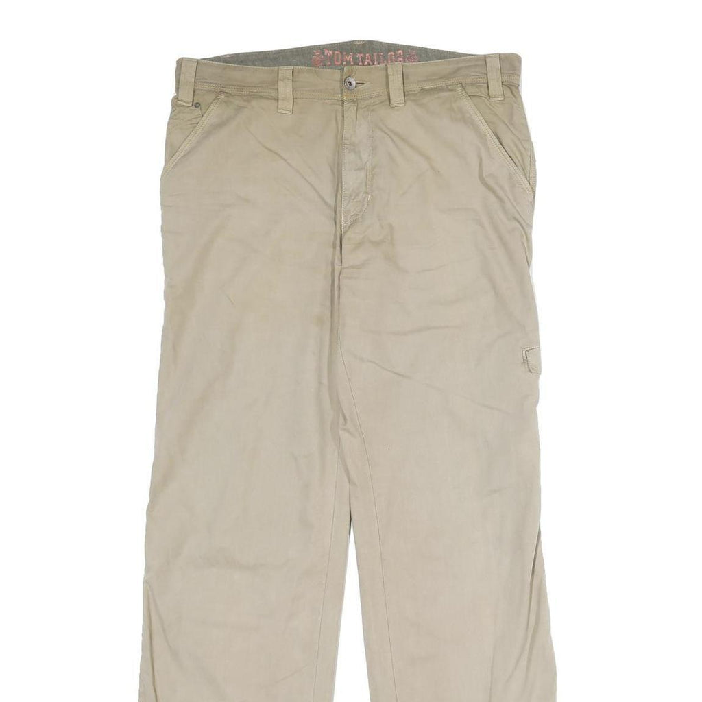 TOM TAILOR Mens Cotton Beige Regular Fit Straight Trousers W33 L34 Casual