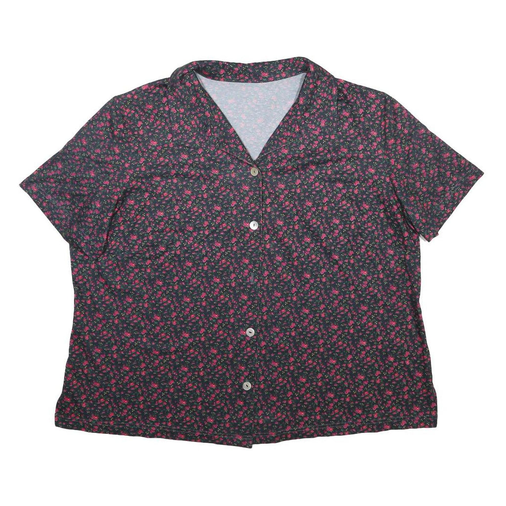 Womens Black & Pink Floral Woven Shirt Short Sleeve Collared XL Floral Print