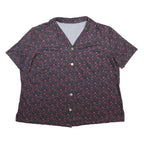 Womens Black & Pink Floral Woven Shirt Short Sleeve Collared XL Floral Print