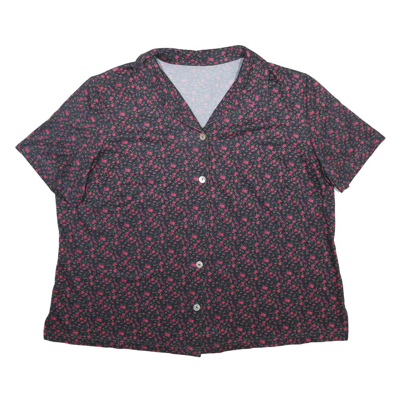 Womens Black & Pink Floral Woven Shirt Short Sleeve Collared XL Floral Print