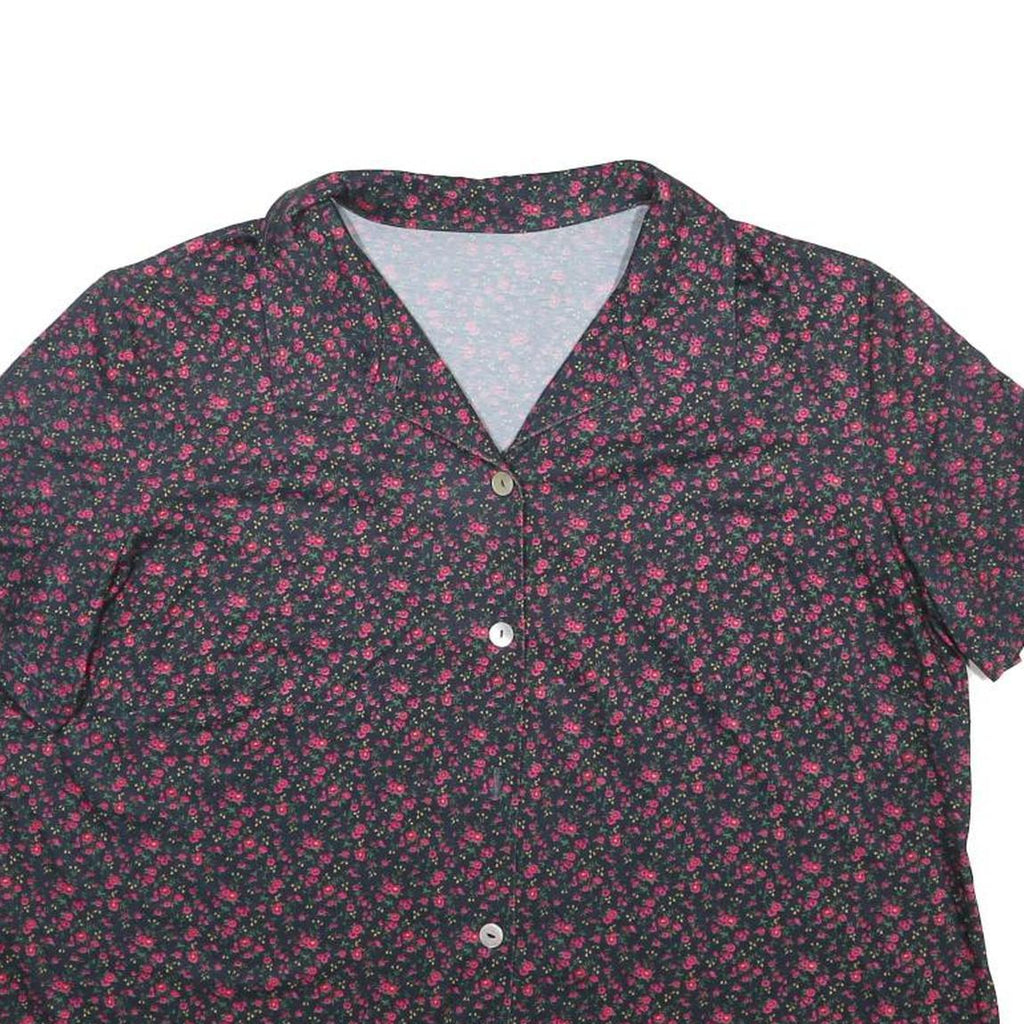 Womens Black & Pink Floral Woven Shirt Short Sleeve Collared XL Floral Print