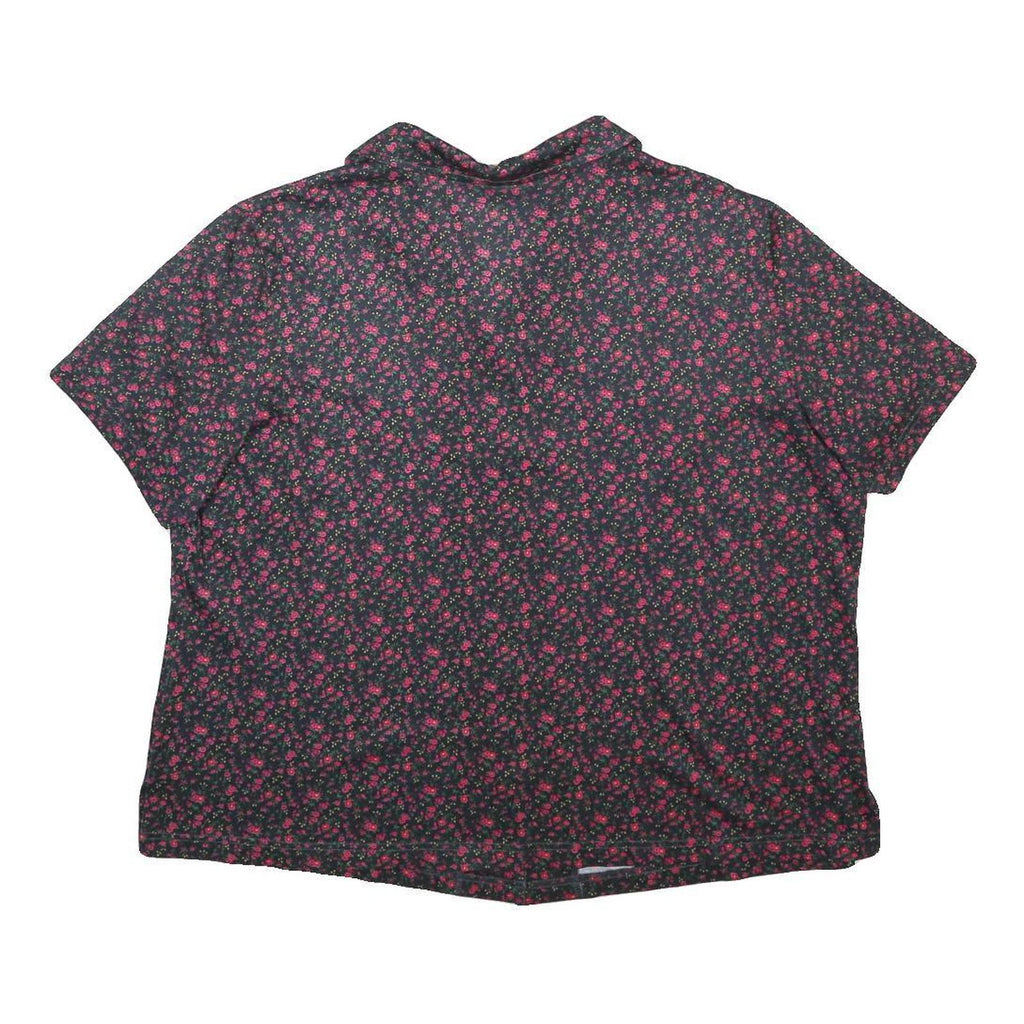 Womens Black & Pink Floral Woven Shirt Short Sleeve Collared XL Floral Print