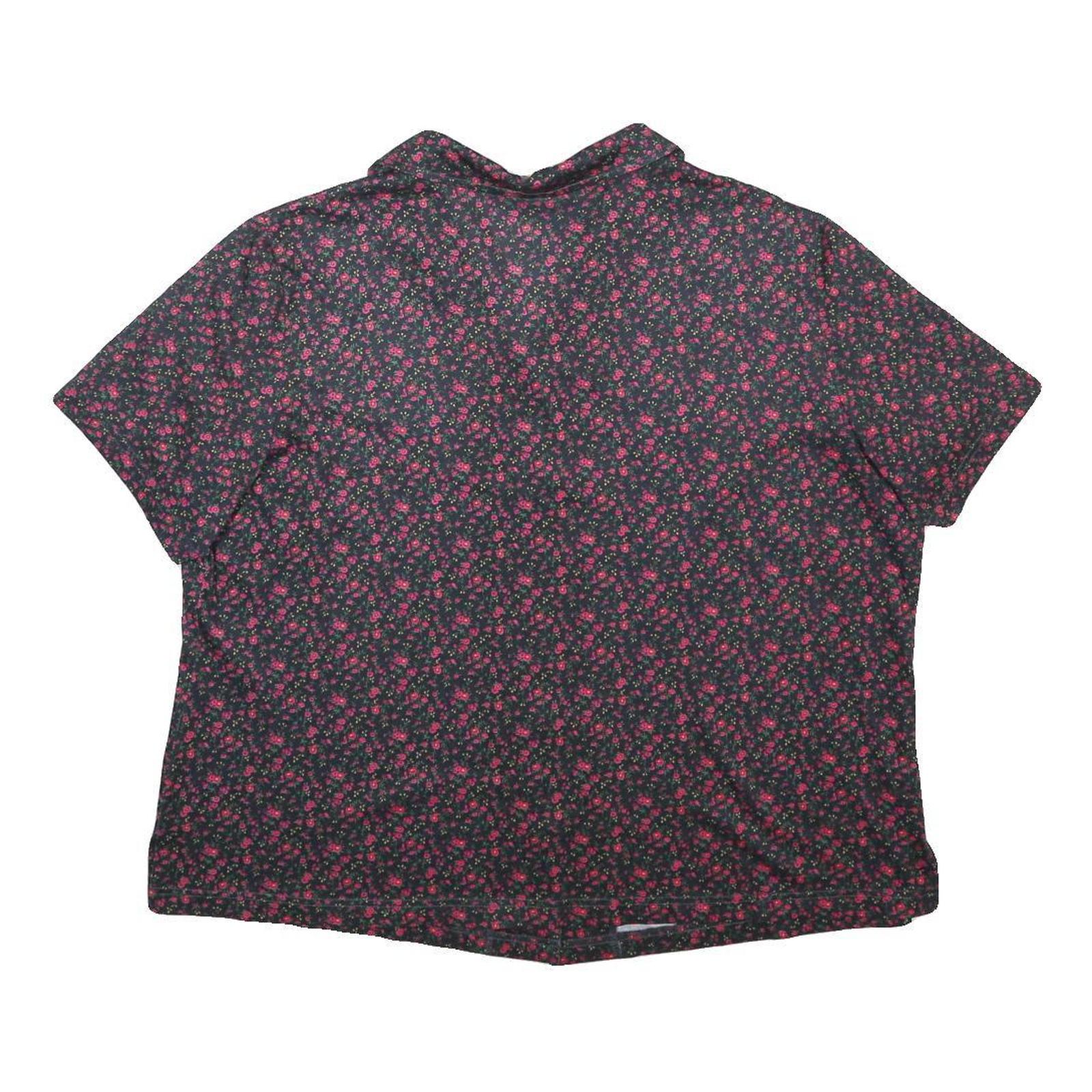Womens Black & Pink Floral Woven Shirt Short Sleeve Collared XL Floral Print