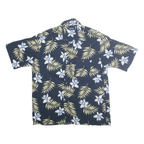 PURITAN Mens Navy Blue & Cream Floral Pattern Shirt L Viscose Summer Wear