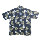 PURITAN Mens Navy Blue & Cream Floral Pattern Shirt L Viscose Summer Wear