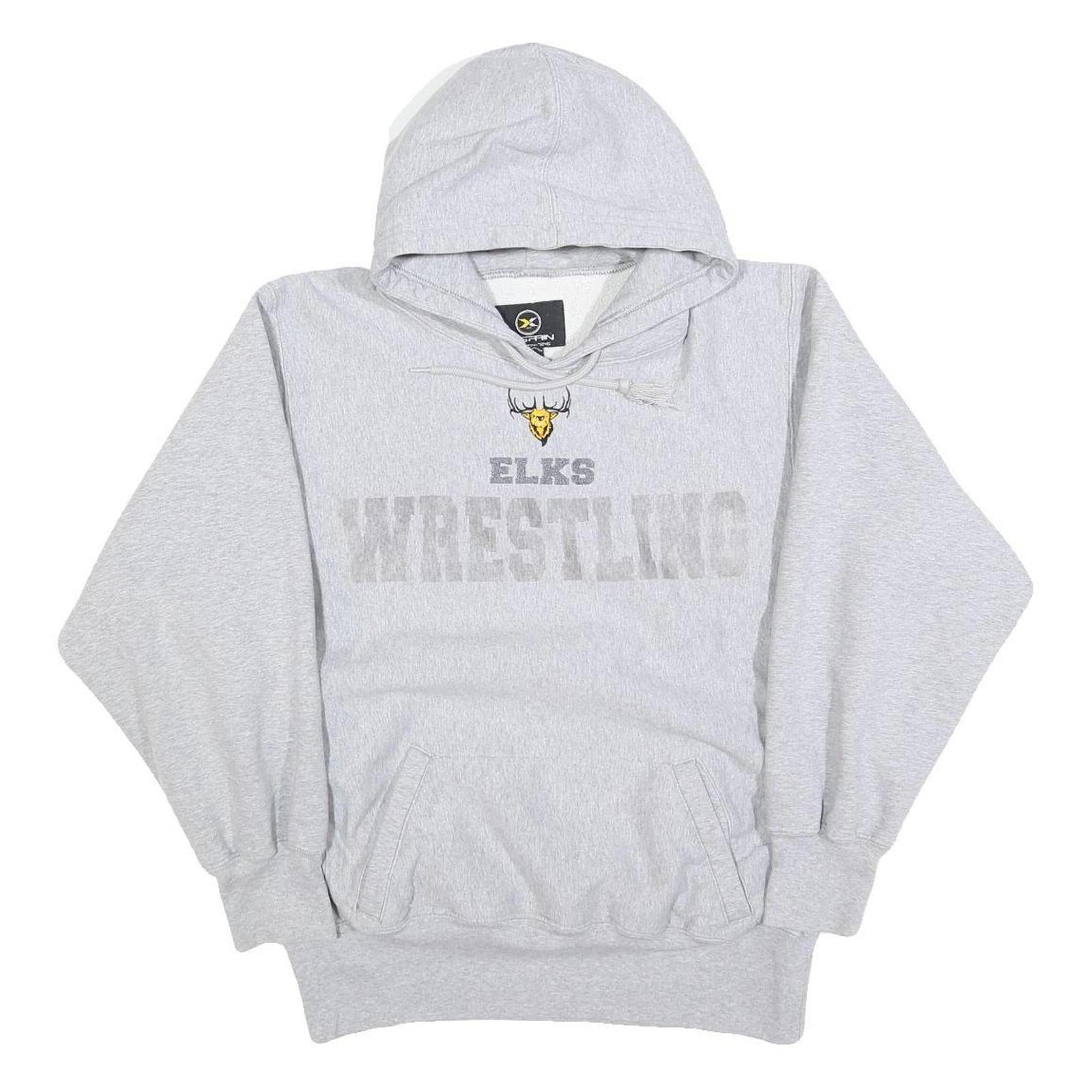 X GRAIN Mens Grey Hoodie XS Elks Wrestling Cotton Blend Pullover