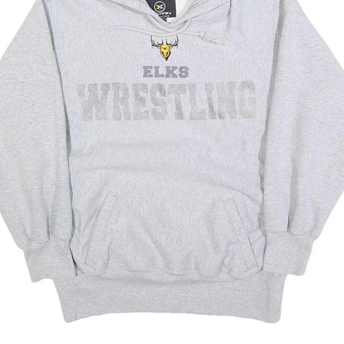 X GRAIN Mens Grey Hoodie XS Elks Wrestling Cotton Blend Pullover