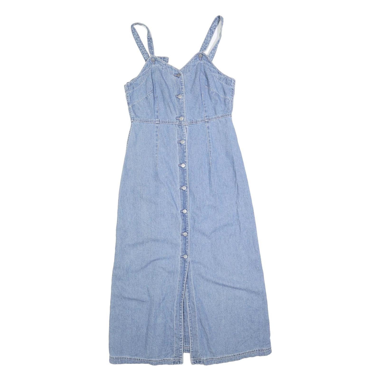 TEDDYS Womens Blue Denim Button Front Maxi Dress Sleeveless S Summer Casual