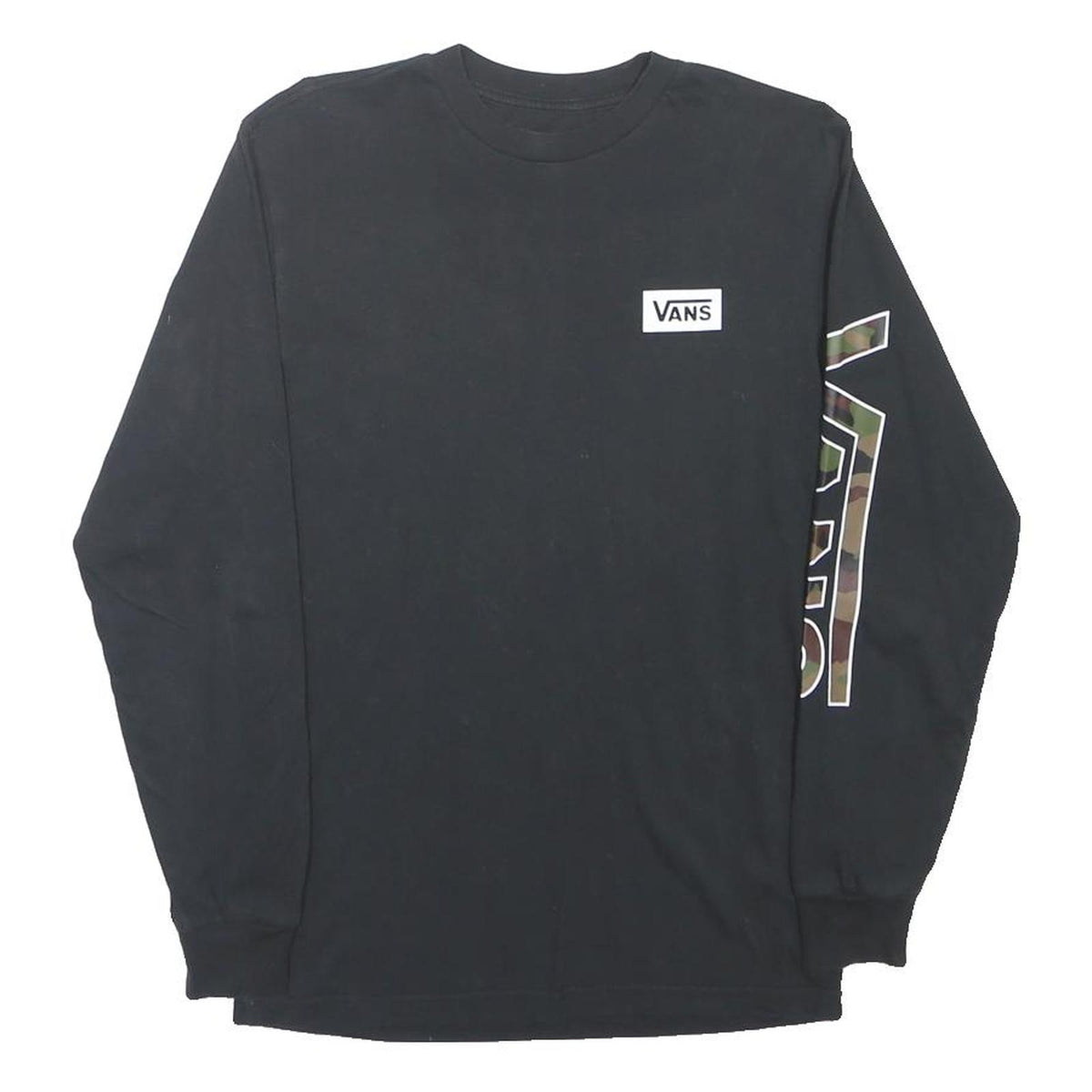 VANS Mens Black & Camouflage Print Long Sleeve Crew Neck Cotton T-Shirt S