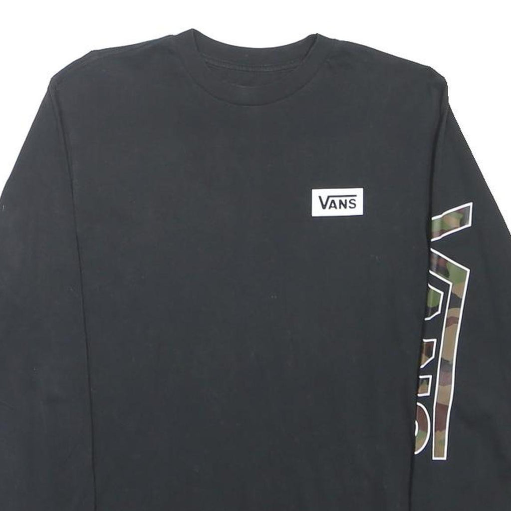 VANS Mens Black & Camouflage Print Long Sleeve Crew Neck Cotton T-Shirt S