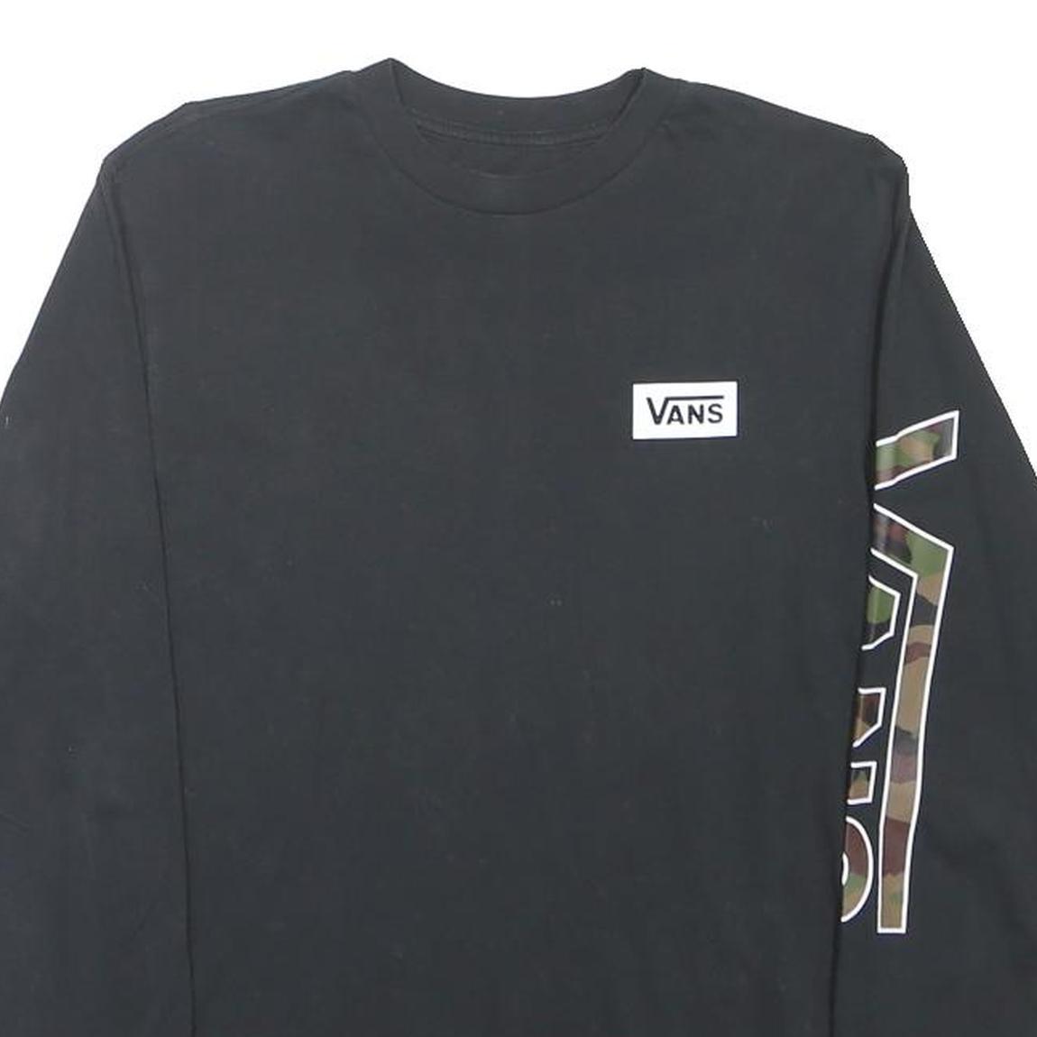 VANS Mens Black & Camouflage Print Long Sleeve Crew Neck Cotton T-Shirt S