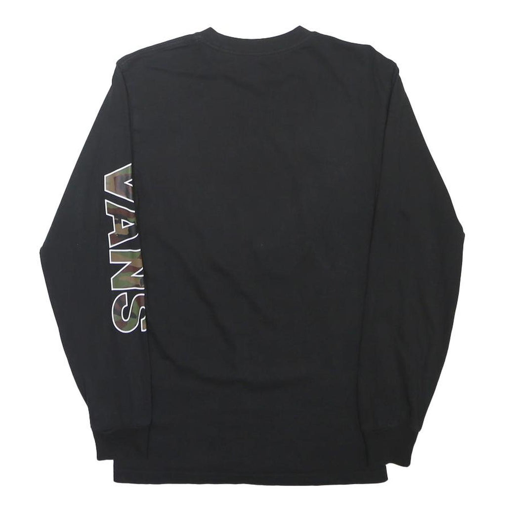 VANS Mens Black & Camouflage Print Long Sleeve Crew Neck Cotton T-Shirt S