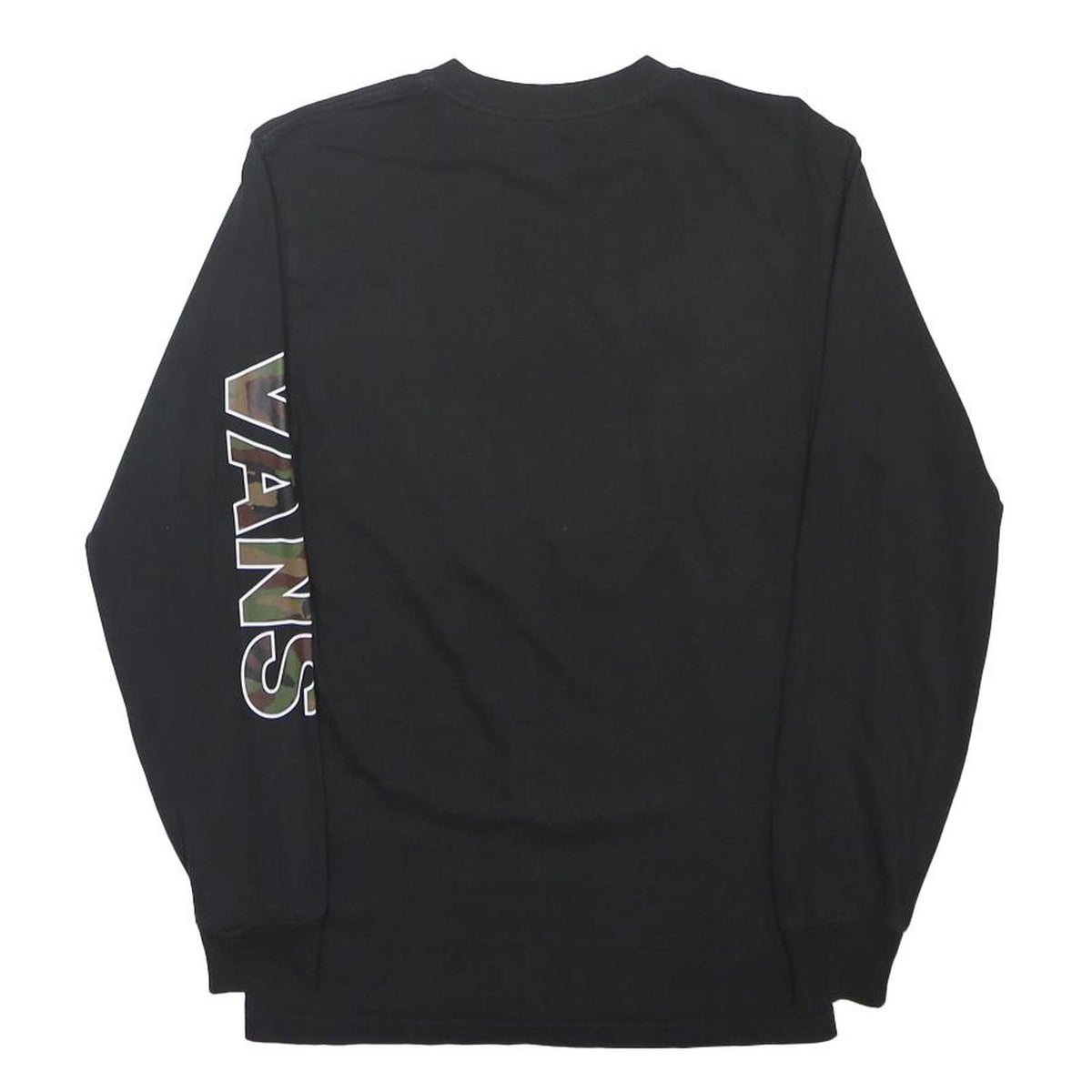 VANS Mens Black & Camouflage Print Long Sleeve Crew Neck Cotton T-Shirt S