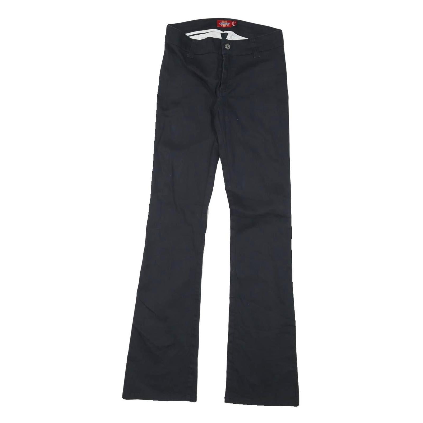 DICKIES Womens Regular Fit Black Trousers W25 L31 Cotton Blend Zip Closure
