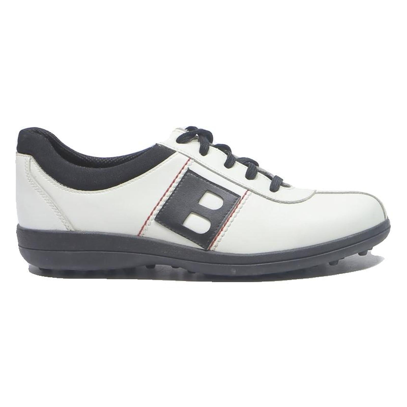 BALLY Womens Casual Leather Low Top White Black UK 4.5 Comfortable Stylish