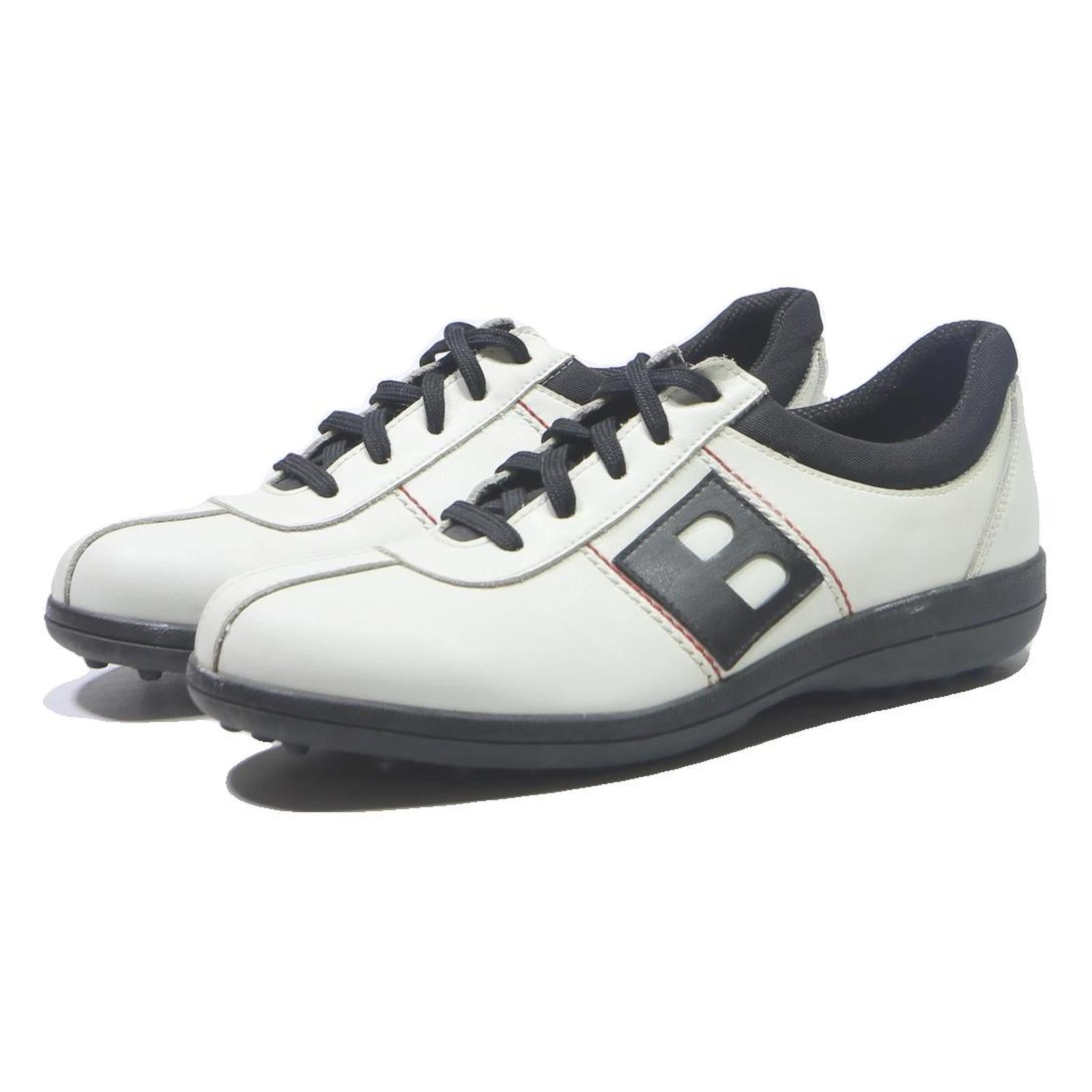 BALLY Womens Casual Leather Low Top White Black UK 4.5 Comfortable Stylish