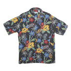 HALF MOON BAY Mens Black Floral Rayon Shirt M Hawaiian Tropical Print