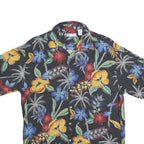 HALF MOON BAY Mens Black Floral Rayon Shirt M Hawaiian Tropical Print