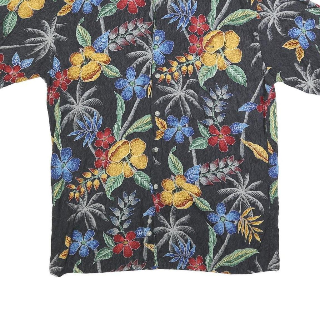 HALF MOON BAY Mens Black Floral Rayon Shirt M Hawaiian Tropical Print