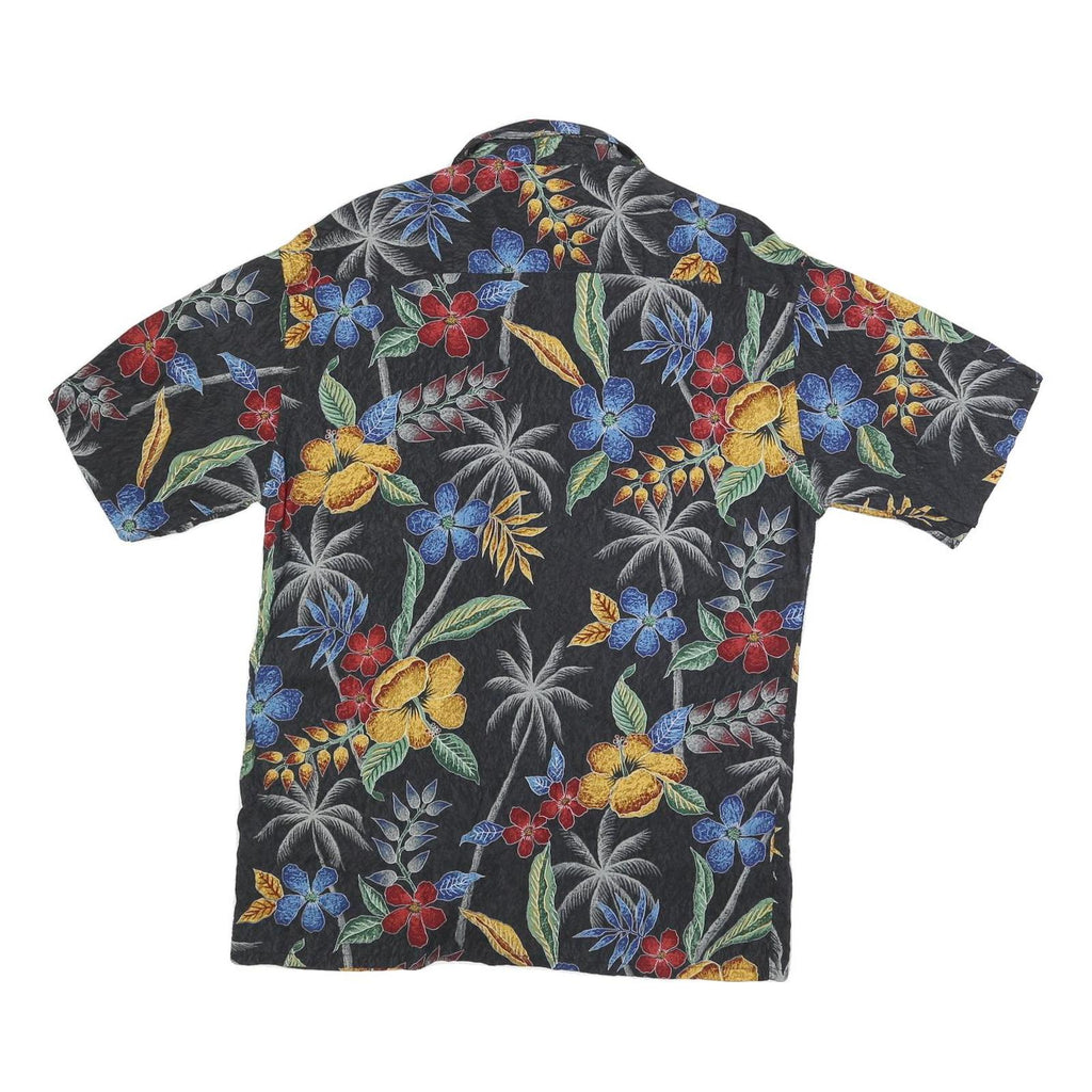 HALF MOON BAY Mens Black Floral Rayon Shirt M Hawaiian Tropical Print