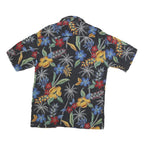 HALF MOON BAY Mens Black Floral Rayon Shirt M Hawaiian Tropical Print