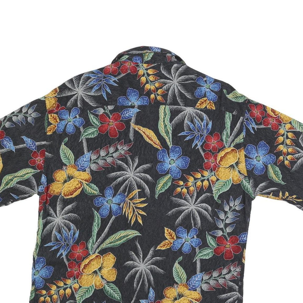 HALF MOON BAY Mens Black Floral Rayon Shirt M Hawaiian Tropical Print