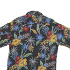 HALF MOON BAY Mens Black Floral Rayon Shirt M Hawaiian Tropical Print