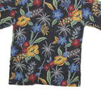 HALF MOON BAY Mens Black Floral Rayon Shirt M Hawaiian Tropical Print