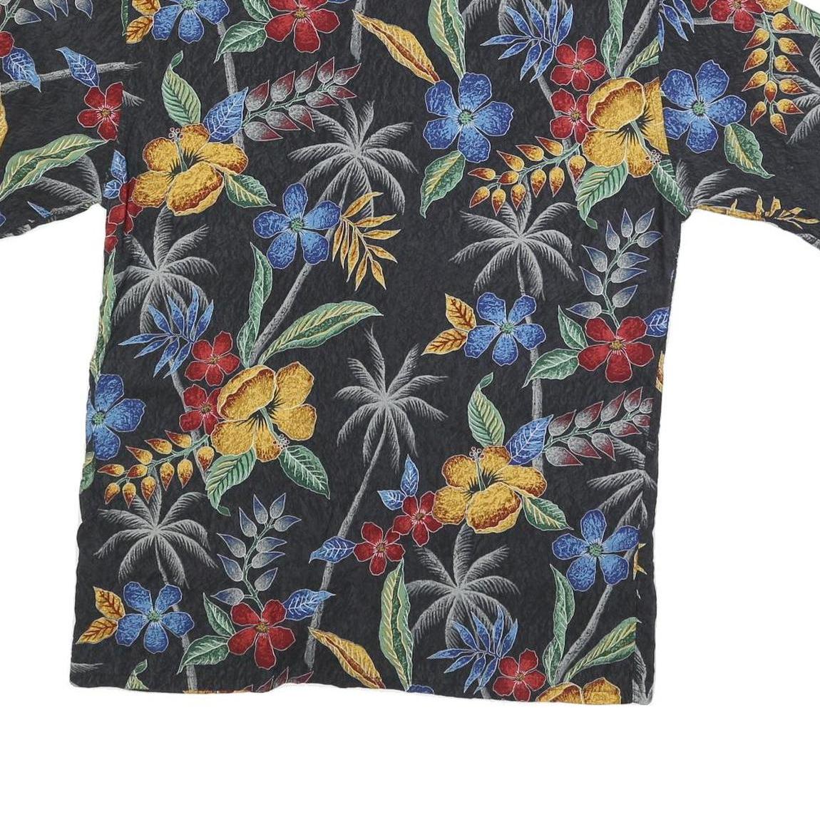 HALF MOON BAY Mens Black Floral Rayon Shirt M Hawaiian Tropical Print