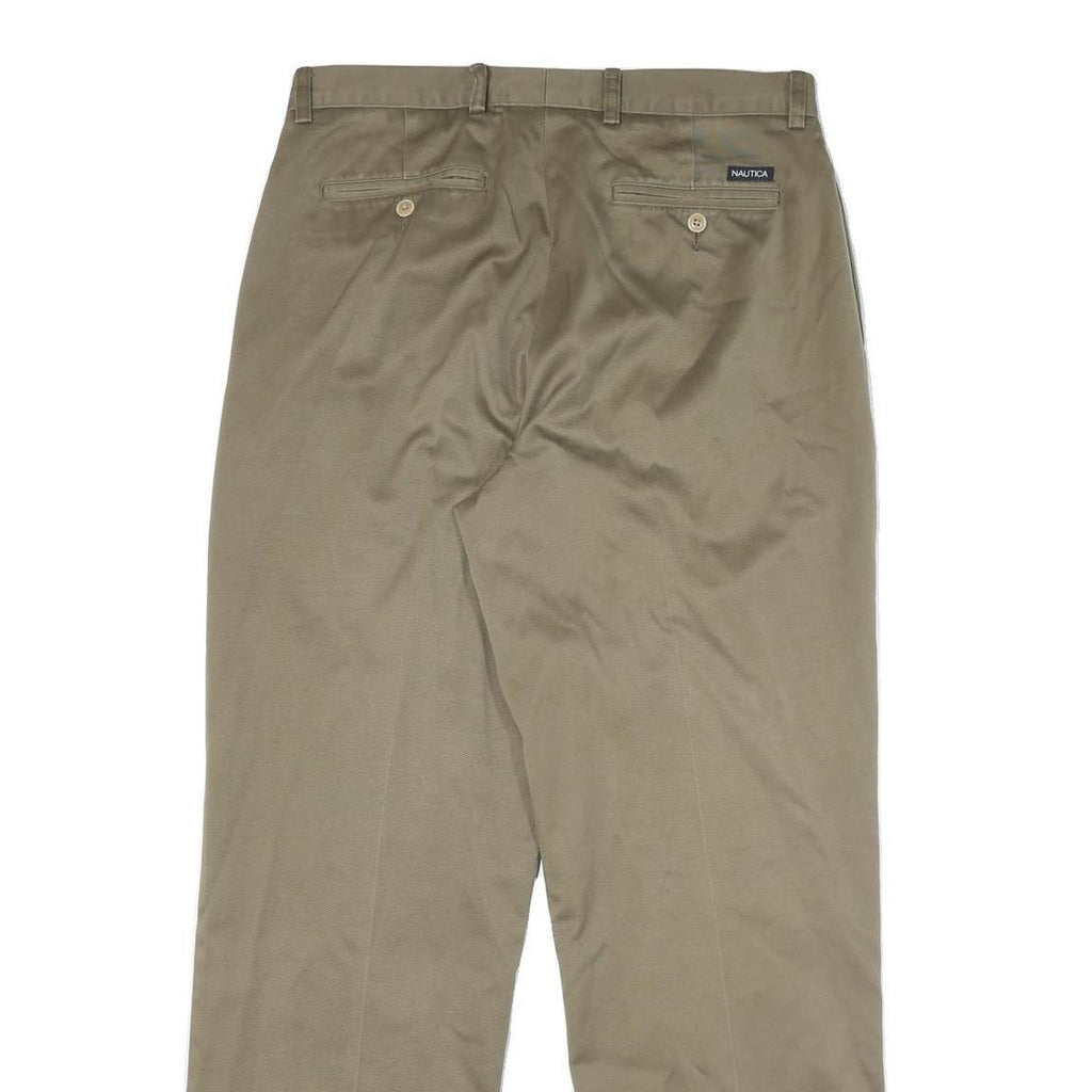 NAUTICA Mens Relaxed Beige Cotton Blend Trousers W34 L32 Zip Classic Straight