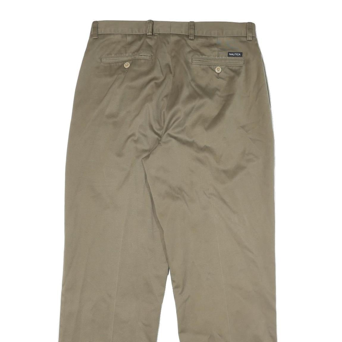 NAUTICA Mens Relaxed Beige Cotton Blend Trousers W34 L32 Zip Classic Straight