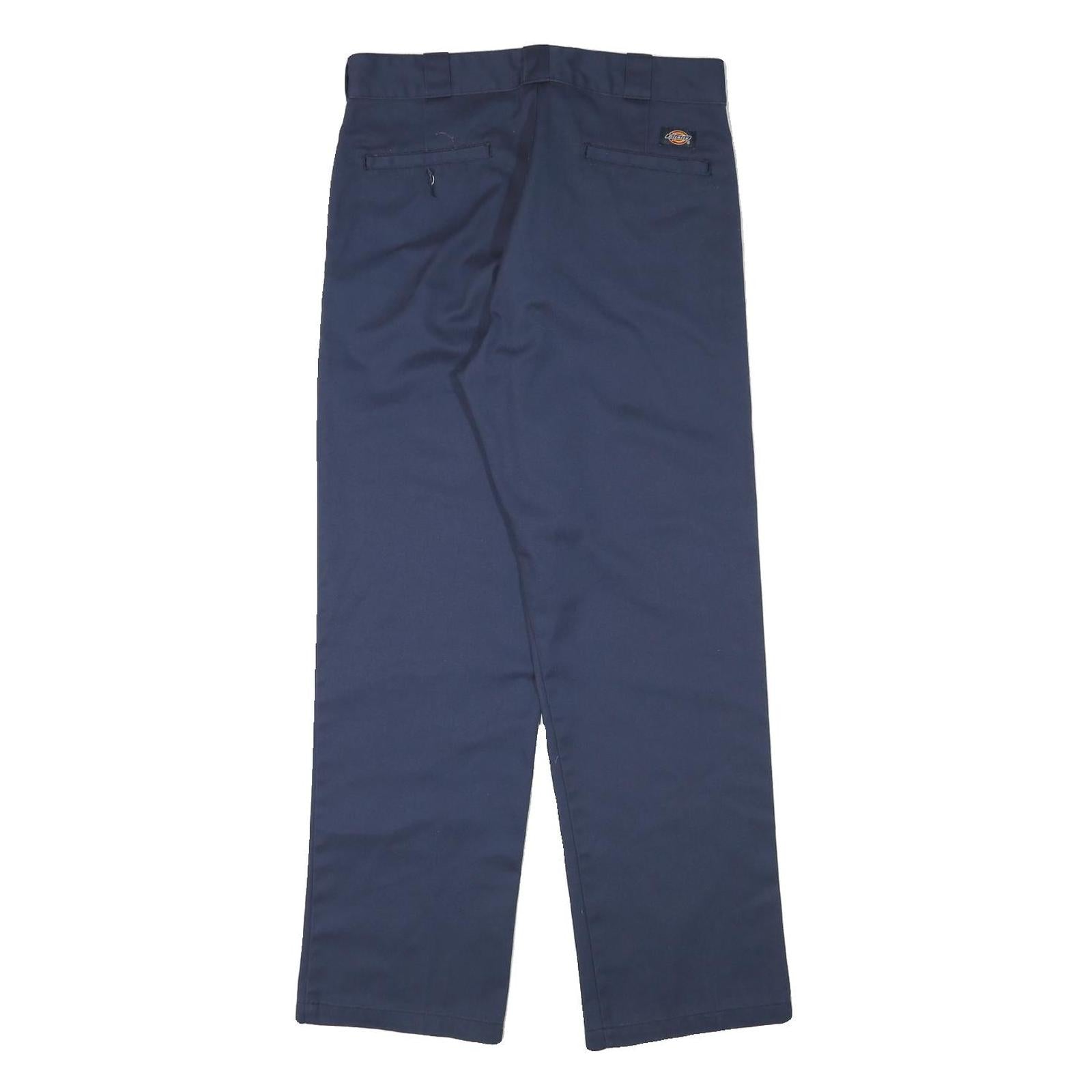 DICKIES Mens Cotton Blend Blue Regular Straight Trousers W32 L31 Workwear Zip