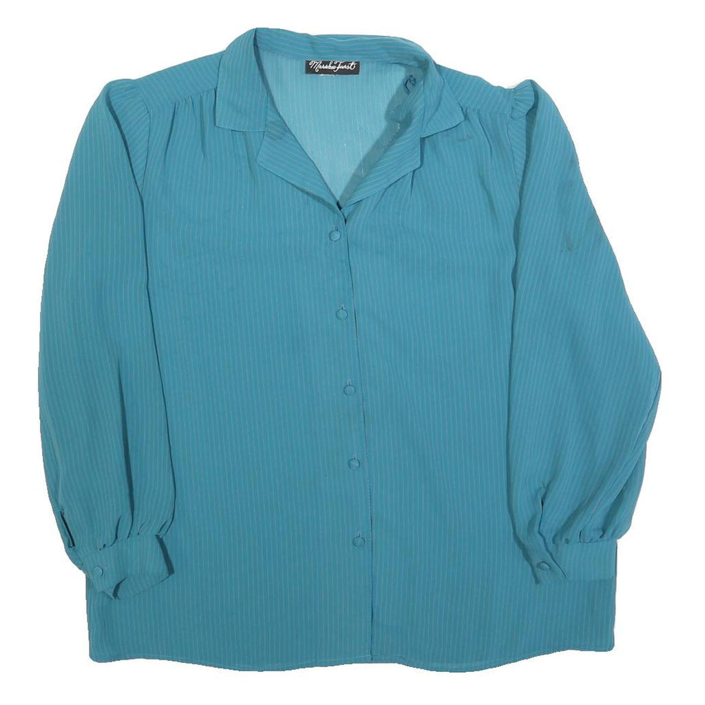 MARSHA FURST Womens Blue Button Shirt Long Sleeve Collared L Polyester Blend Top