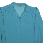 MARSHA FURST Womens Blue Button Shirt Long Sleeve Collared L Polyester Blend Top