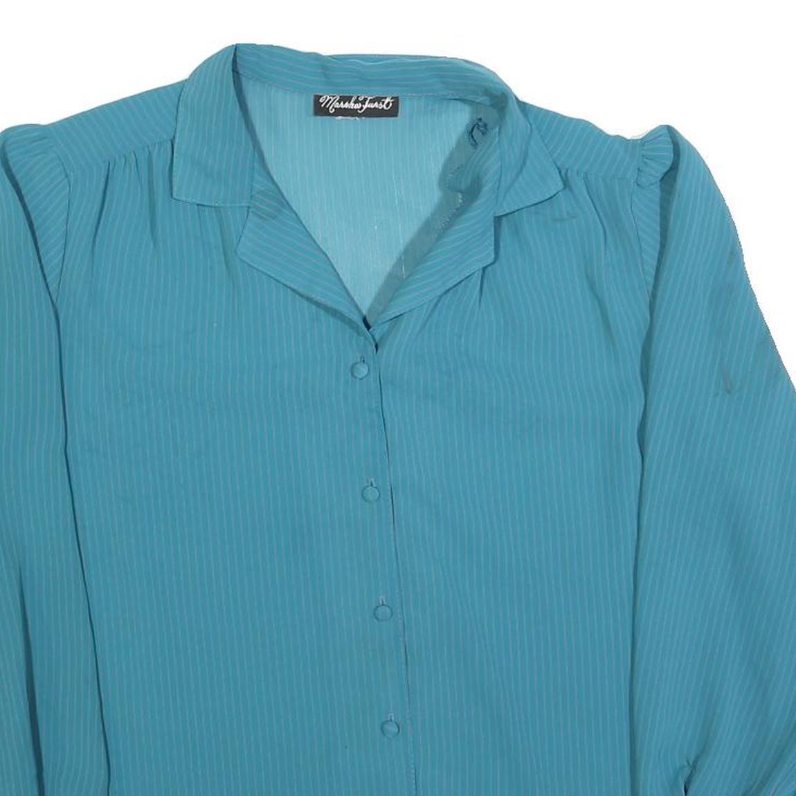 MARSHA FURST Womens Blue Button Shirt Long Sleeve Collared L Polyester Blend Top