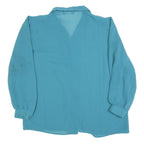 MARSHA FURST Womens Blue Button Shirt Long Sleeve Collared L Polyester Blend Top