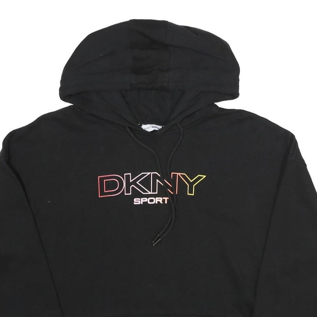 DKNY Womens Black Sport Pullover Hoodie M Cotton Blend Crop Sweatshirt