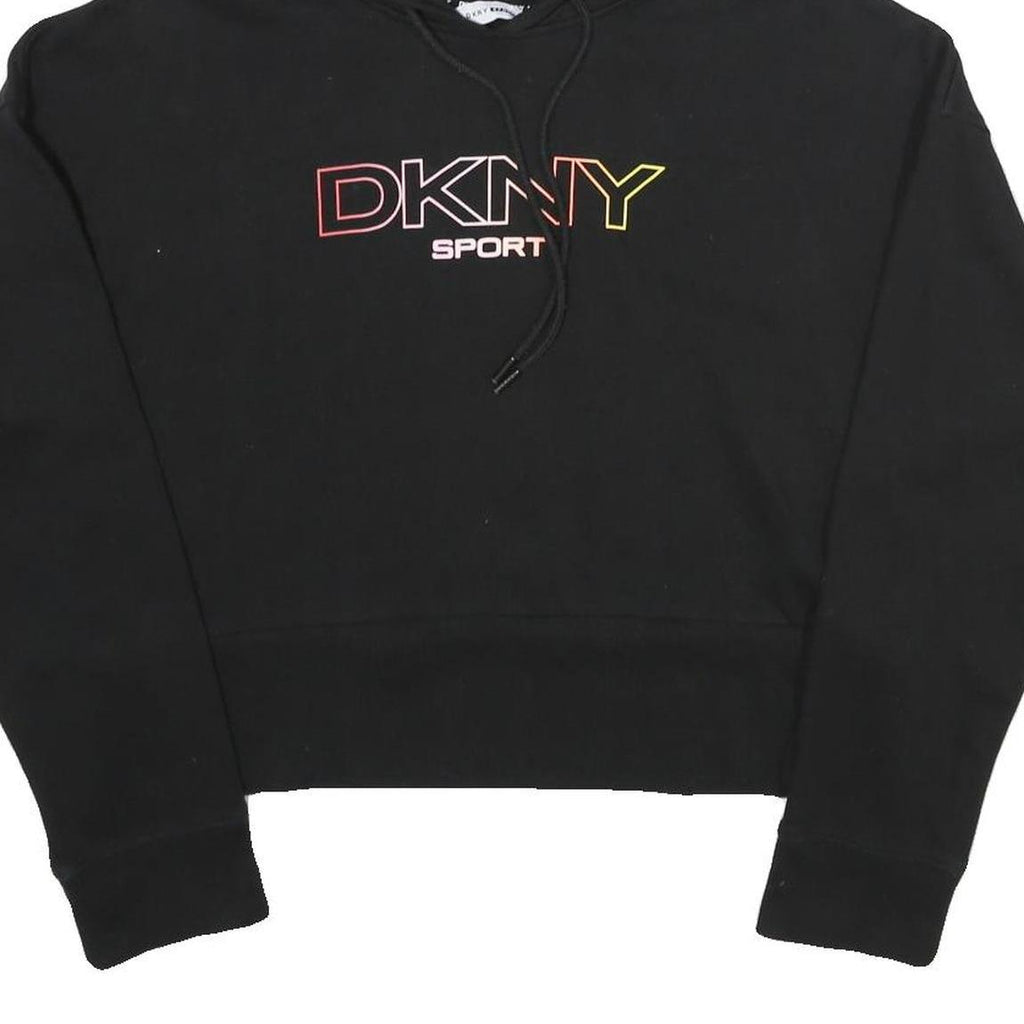 DKNY Womens Black Sport Pullover Hoodie M Cotton Blend Crop Sweatshirt