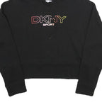DKNY Womens Black Sport Pullover Hoodie M Cotton Blend Crop Sweatshirt