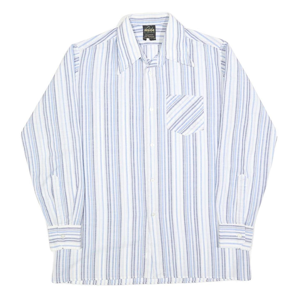 WALDE Mens Blue & White Striped Shirt L Cotton Blend Classic Fit Long Sleeve