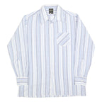 WALDE Mens Blue & White Striped Shirt L Cotton Blend Classic Fit Long Sleeve