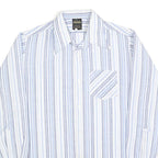WALDE Mens Blue & White Striped Shirt L Cotton Blend Classic Fit Long Sleeve