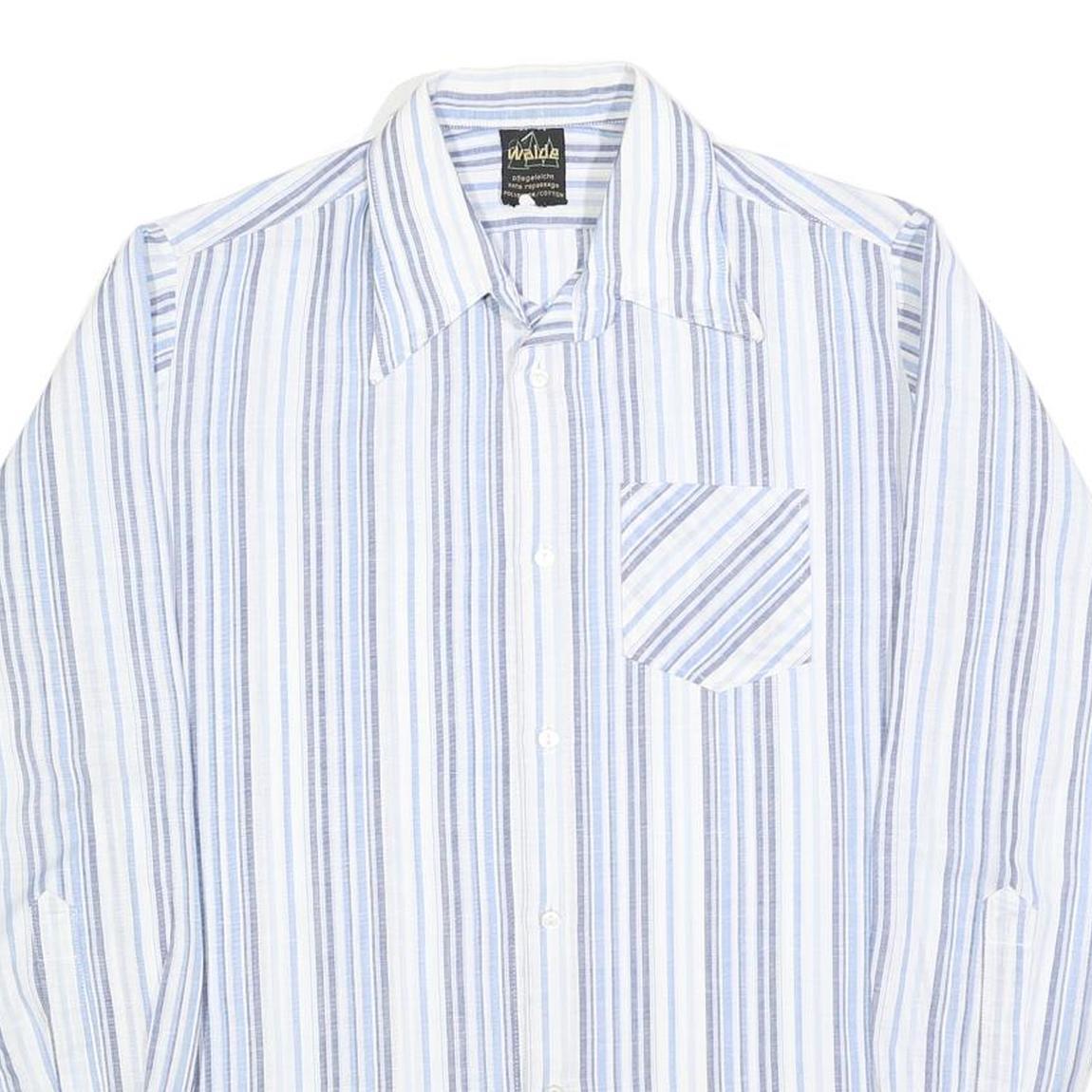 WALDE Mens Blue & White Striped Shirt L Cotton Blend Classic Fit Long Sleeve