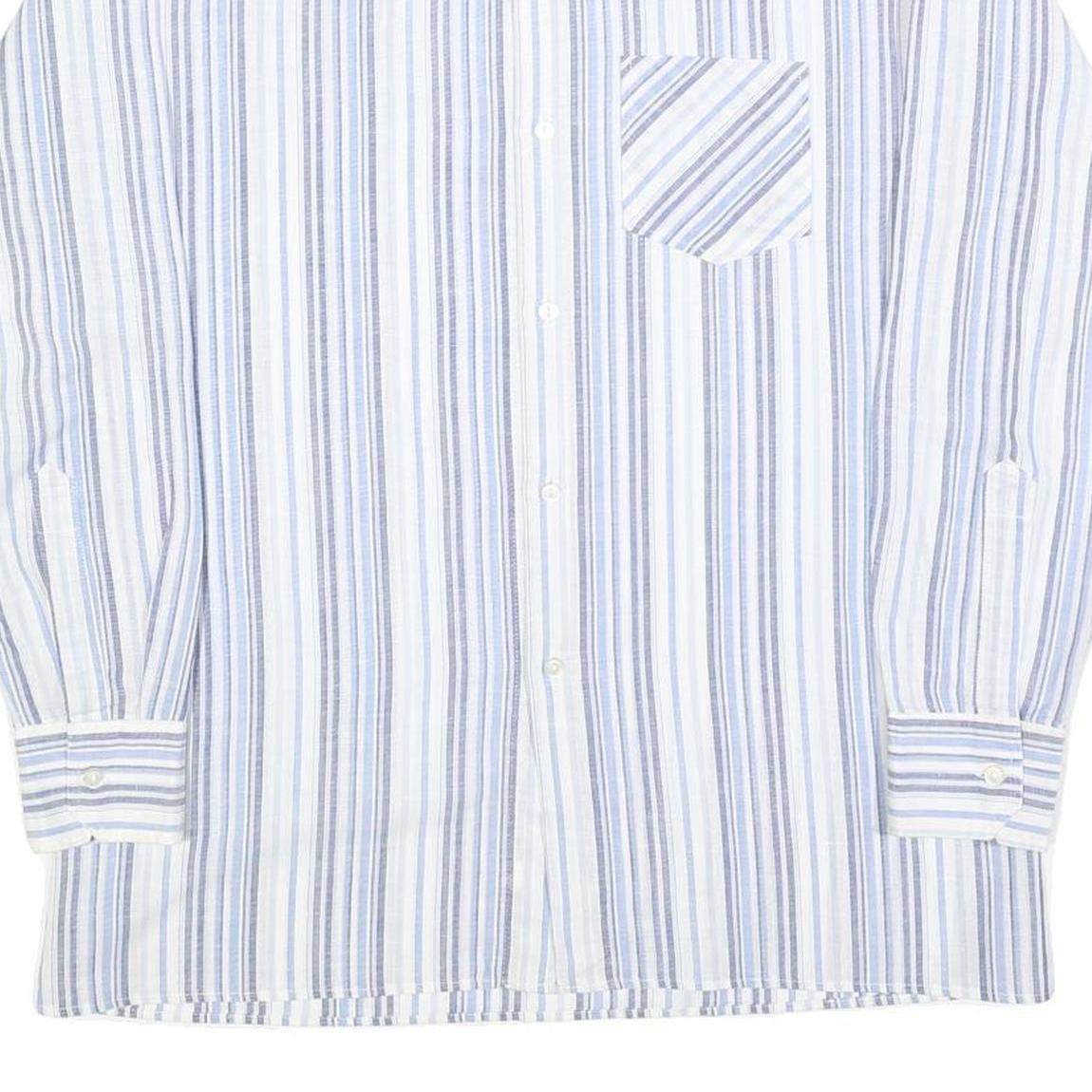 WALDE Mens Blue & White Striped Shirt L Cotton Blend Classic Fit Long Sleeve