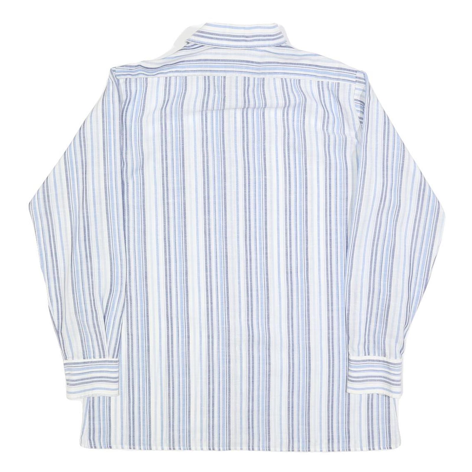 WALDE Mens Blue & White Striped Shirt L Cotton Blend Classic Fit Long Sleeve
