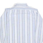 WALDE Mens Blue & White Striped Shirt L Cotton Blend Classic Fit Long Sleeve